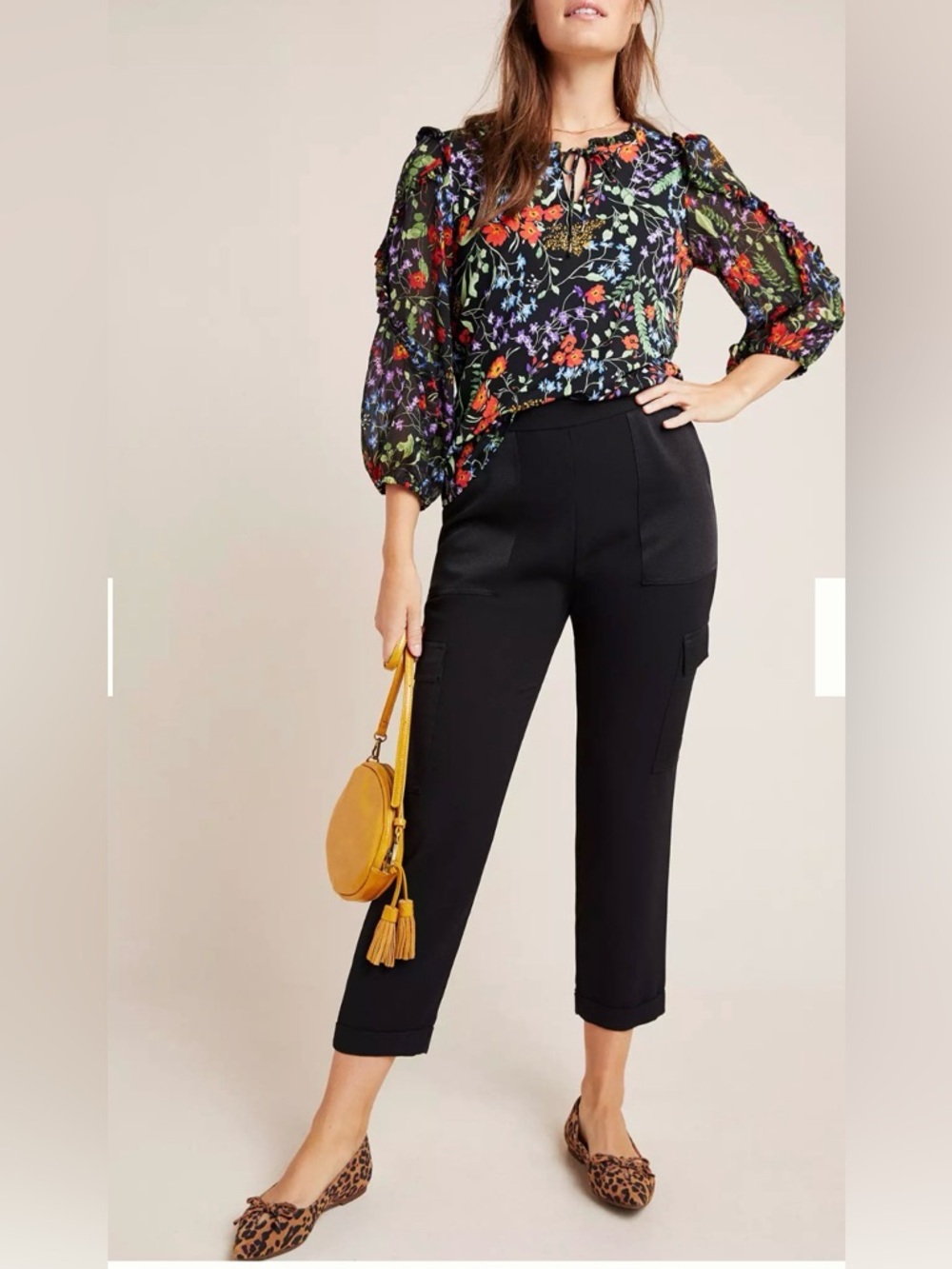 Anthropologie Maeve Jacquin Peasant Blouse black floral SP - Picture 1 of 6